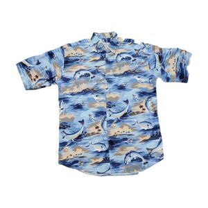 Bimini Bay Blue Flats Fishing Hawaiian Fish Outfitter Button Down M Shirt Men's